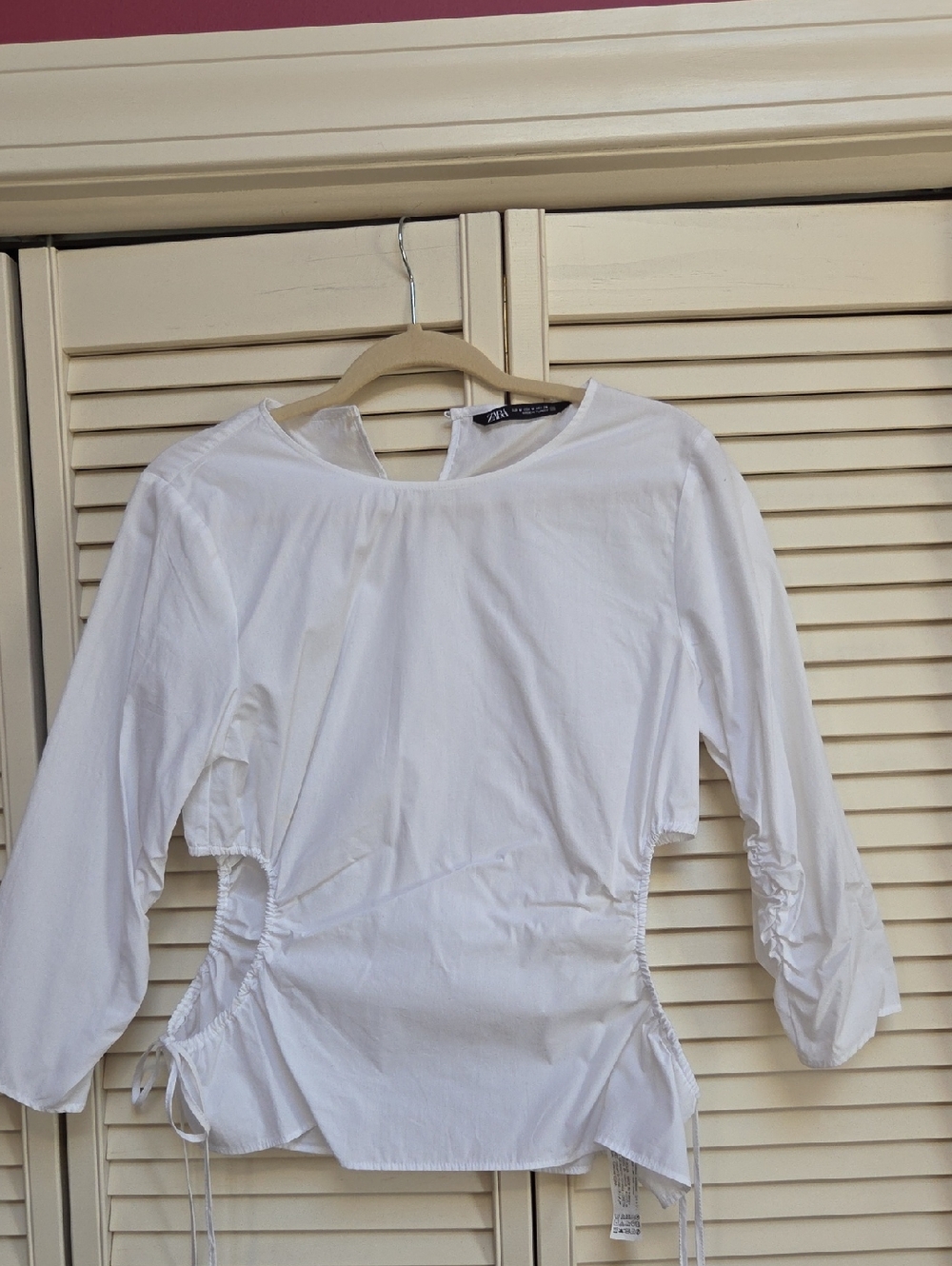 Zara White Side Ruched Cutout Top